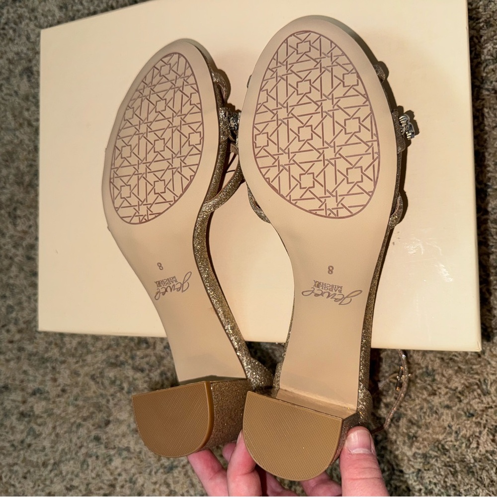 Jewel Badgley Mischka Women's Gold Glitter Sandals - Picture 4 of 5